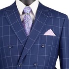 Vinci Men s Blue Windowpane Double Breasted 6-button Modern Suit - New