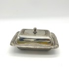 Vintage Silver Plated Covered Butter Dish Gadroon Border Rectangular Server