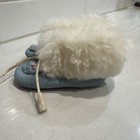 Vintage Infant Beaded Native American Leather Moccasins W white Rabbit Fur Trim
