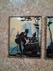 Vintage Pair Of Reverse Painted Silhouette Convex Bubble Glass Pictures 4 x5 