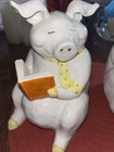 Vintage Fitz And Floyd Pig Reading A Book Bookends Set Of 2 Decor Ceramic Pigs