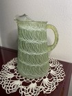 Vtg Spaghetti String Glass Pitcher Green 64 Oz Plastisol Coated Mcm Handle Spout