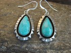 Native American Sterling Silver Shadowbox Turquoise Dangle Earrings - Begay