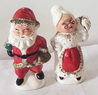 Vintage Santa   Mrs Clause Salt   Pepper Japan Christmas Unique Rare W Corks
