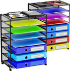 2 Pack 8 Tier Mesh Desk File Organizer Letter Tray Paper Storage Black