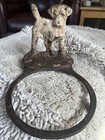 Antique Hubley Cast Iron Dog Bowl Holder Fox Terrier Dog Sign Foundry Mark 847
