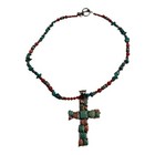 Vintage Native American Navajo Sterling Silver  Turquoise Cross Pendant Necklace