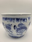 Vtg Chinese Blue White Porcelain Cachepot Planter Fish Motif Chinoiserie 4 5 h