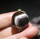 Energy Tibetan Old Agate Natural Silkworm Line Round 24mm Ball Dzi Bead Amulet
