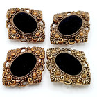 Nony Ny 4 Victorian Style Black Velvet Oval Cab Mixed Metal Tone Button Covers