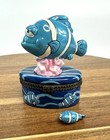Porcelain Hinged Trinket Box Tropical Fish Kooky Blue Clown Fish Anthropomorphic