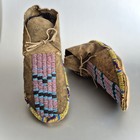 Antique Hidatsa  Arikara  north Dakota  Beaded Hide Moccasins  19th C 