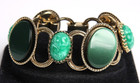 Vintage Green Link Bracelet 60s Scarab Glass   Lucite Cabochons Egyptian Revival