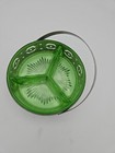 Vtg Uranium Green Glass 3-section Relish candy Dish W chrome Handled Caddy