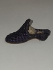 Antique Vintage Miniature Emery Sewing Pin Cushion Metal Fabric 2 1 4  Shoe 