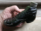 1880s Black Glass Figural Old Shoe With Toe Whiskey Bottle With Original Cap