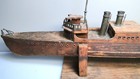 Antique Primitive Wood 31  Battle Ship Handmade Detailed W Wooden Display Stand