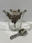 Arthur Court Thick Glass Ice Bucket Art Nouveau Sculpted Silver Grapes W scoop
