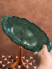 Vintage Indiana Glass Lily Pons Sunflower Relish Dish Emerald Green Teal Handle