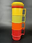 4 Vintage Tupperware Mugs Cups Rust Green Yellow Orange W Coasters Lids