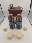 Nos Vintage Pair Thermos Picnic Lunch Set Leather Tote Bag Retro Aladdin Travel