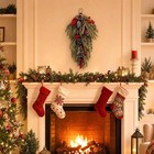 24 In Pre-lit Flocked Christmas Teardrop Swag Timer Red Berries Ribbon Bow Door