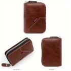 Rfid Blocking Leather Card Holder Wallet Pouch Round Zipper Credit Card Case Men
