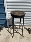 Antique Uhl  Industrial Angle Iron Metal Wood Seat Drafting Bar Machinist Stool