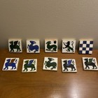 Rare Antique Spanish Tiles Collection  Blue  Green  Black  Griffins  lot Of 38 