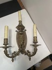 Antique Bronze French Ornate Pair 3 Candle Figural 1800s Gas Sconces Converted