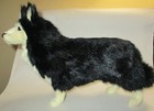 Real Rabbit Fur Border Collie Dog Figure  Figurine  Black   White  12  Long