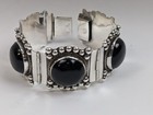 Chunky 1960s Sterling Silver Statement  Bracelet Black Onyx Mexico City Far Fan