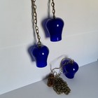 Vintage Blue Swag Lamp Pendant Light Set Of 3  flaws  Chain Retro Cluster Mcm
