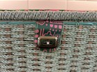 Vintage Japan Sewing Box Square Woven  1970s Green Pink Flower Lid Padded Inside