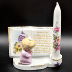 Vintage The Lords Prayer Planter With Ceramic Candle Floral Design Praying Girl