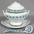 Antique English Child s Toy Green Transferware Ironstone Dinner Set 23 Pcs 1860s