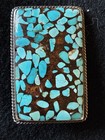 Vintage Silver  Turquoise Bolo Tie Bennett Pat Pending C31 60 X 39 Mm