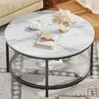 White Marble Round Coffee Table W  Glass Living Room 2 Tier Circle Storage Clear