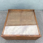 Vintage Boho Chic Cane And Oak Glass Top Coffee Table