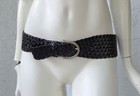 Fossil Woven Leather Belt 3    Wide Black Silver Buckle Boho Women s Large