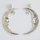 2pcs Antique Silver Large Crescent Moon Face Star Charms Necklace Pendants 84mm