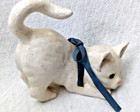 Ceramic White Cat Kitten Crouching Handpainted W Blue Ribbon Figurine 6  X 6 