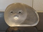 Mats Jonasson Signed  baby Seal Face   Glass crystal Paperweight