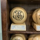 Vintage Negro League Wooden Baseball Display By Gbow Walnut Rack 16 Ball Set 