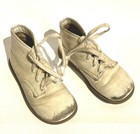 Vintage Baby Shoes 1960s White Leather Laced High Topped Unknown Size