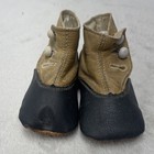 Antique Button Boots Baby Shoes Early 1900s Leather 2-tone Brown Black Lined  
