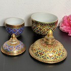 Vtg Thai Benjarong Enamel Porcelain Covered Trinket Jar Set Gold Gilt Thailand
