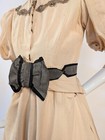 Victorian 19th C Grey   Black Silk Belt W Large Bow For Dress
