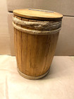 A Small Rustic Banded Wooden Keg  Barrel With Hinged Lid