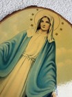 Vintage Virgin Mary Our Lady Of Grace Live Edge Wood Slice Wall Plaque Catholic